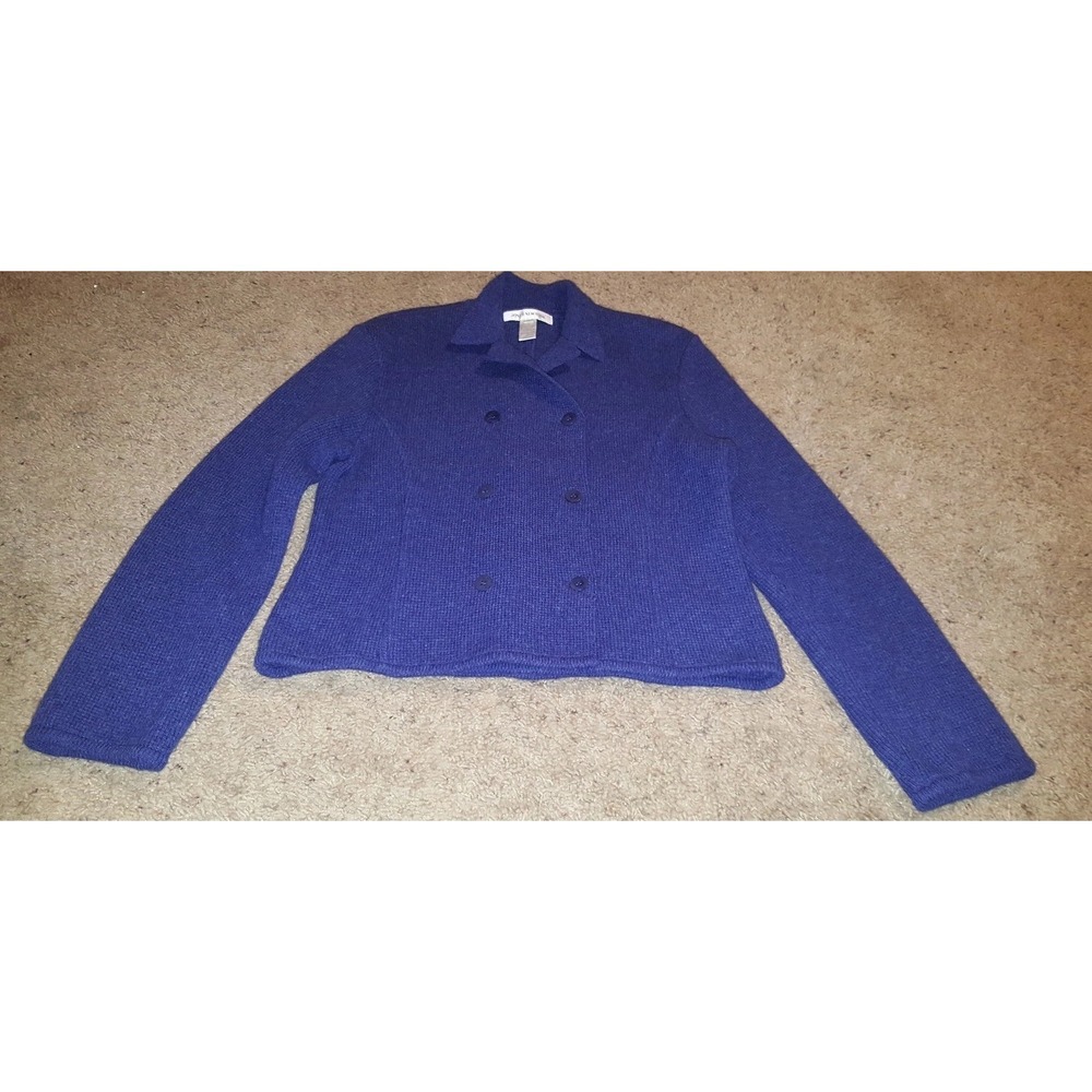 Jones New York Women sz Medium‎ Blue Wool Button Down Cardigan Sweater jacket